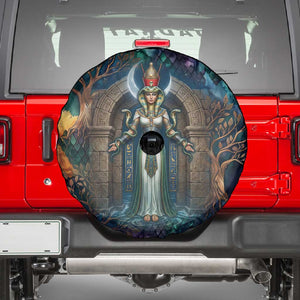 Amunet Ancient Temple Egyptian Spare Tire Cover with Golden Serpent Mythology in Teal Tones