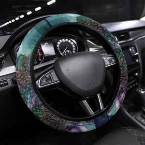 Amunet Ancient Temple Egyptian Steering Wheel Cover with Golden Serpent Mythology in Teal Tones