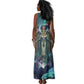 Amunet Ancient Temple Egyptian Tank Maxi Dress with Golden Serpent Mythology in Teal Tones
