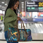 Amunet Ancient Temple Egyptian Travel Bag with Golden Serpent Mythology in Teal Tones