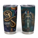 Amunet Ancient Temple Egyptian Tumbler Cup with Golden Serpent Mythology in Teal Tones