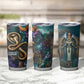 Amunet Ancient Temple Egyptian Tumbler Cup with Golden Serpent Mythology in Teal Tones