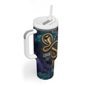 Amunet Ancient Temple Egyptian Tumbler With Handle with Golden Serpent Mythology in Teal Tones