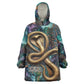 Amunet Ancient Temple Egyptian Wearable Blanket Hoodie with Golden Serpent Mythology in Teal Tones