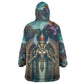 Amunet Ancient Temple Egyptian Wearable Blanket Hoodie with Golden Serpent Mythology in Teal Tones