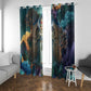 Amunet Ancient Temple Egyptian Window Curtain with Golden Serpent Mythology in Teal Tones