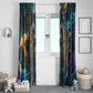 Amunet Ancient Temple Egyptian Window Curtain with Golden Serpent Mythology in Teal Tones