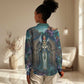 Amunet Ancient Temple Egyptian Women Casual Shirt with Golden Serpent Mythology in Teal Tones