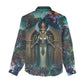 Amunet Ancient Temple Egyptian Women Casual Shirt with Golden Serpent Mythology in Teal Tones