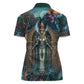Amunet Ancient Temple Egyptian Women Polo Shirt with Golden Serpent Mythology in Teal Tones