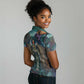 Amunet Ancient Temple Egyptian Women Polo Shirt with Golden Serpent Mythology in Teal Tones