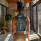 Amunet Ancient Temple Egyptian Women Sleeveless Polo Shirt with Golden Serpent Mythology in Teal Tones