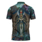 Amunet Ancient Temple Egyptian Zipper Polo Shirt with Golden Serpent Mythology in Teal Tones