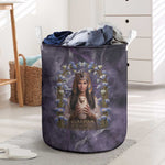 Anput Sacred Urn Laundry Basket with Papyrus Flowers Egyptian Guardian in Violet Mist