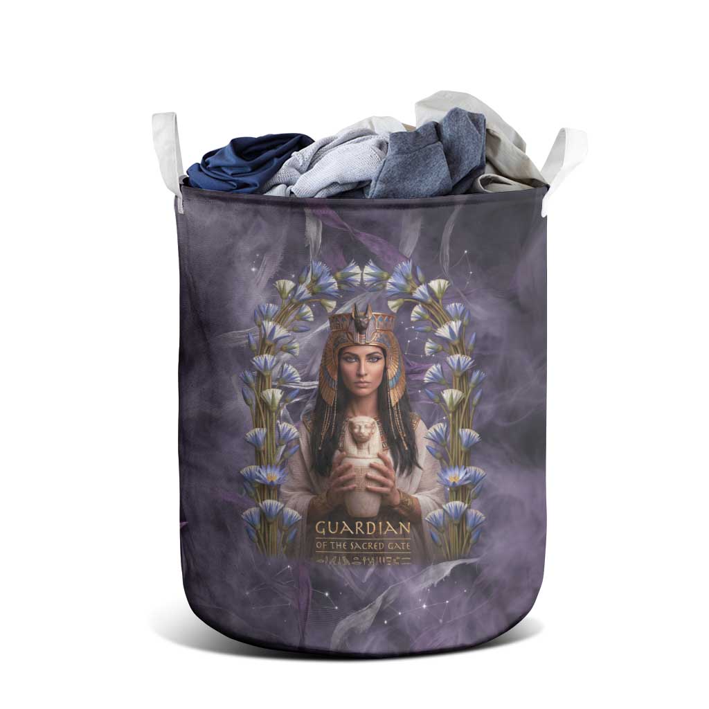 Anput Sacred Urn Laundry Basket with Papyrus Flowers Egyptian Guardian in Violet Mist