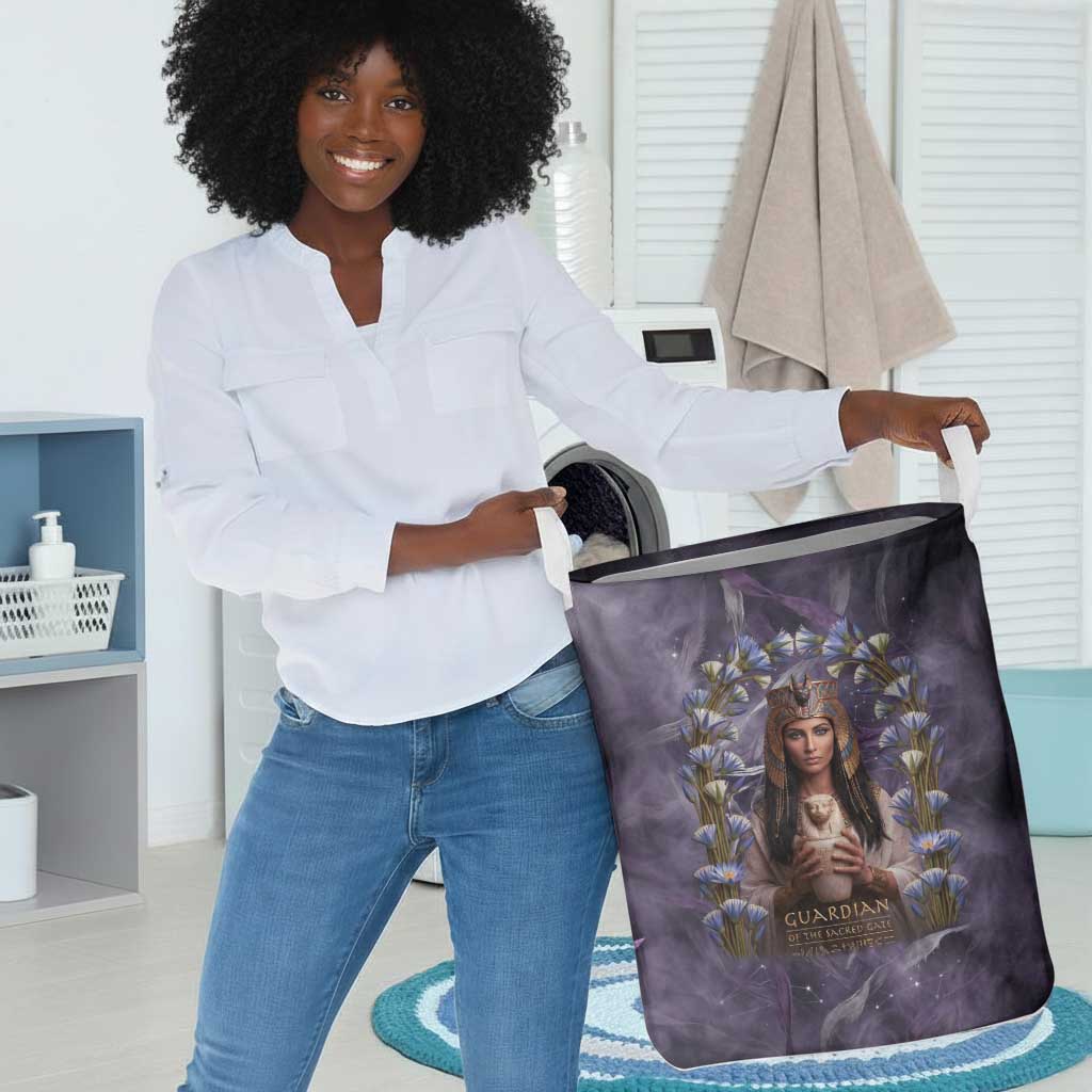 Anput Sacred Urn Laundry Basket with Papyrus Flowers Egyptian Guardian in Violet Mist