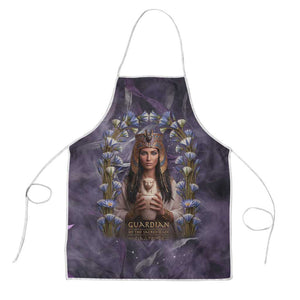 Anput Sacred Urn Apron with Papyrus Flowers Egyptian Guardian in Violet Mist