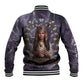 Anput Sacred Urn Baseball Jacket with Papyrus Flowers Egyptian Guardian in Violet Mist