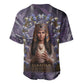 Anput Sacred Urn Baseball Jersey with Papyrus Flowers Egyptian Guardian in Violet Mist