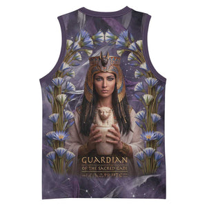 Anput Sacred Urn Basketball Jersey with Papyrus Flowers Egyptian Guardian in Violet Mist