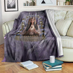 Anput Sacred Urn Blanket with Papyrus Flowers Egyptian Guardian in Violet Mist