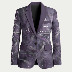 Anput Sacred Urn Blazer with Papyrus Flowers Egyptian Guardian in Violet Mist