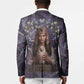 Anput Sacred Urn Blazer with Papyrus Flowers Egyptian Guardian in Violet Mist