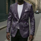 Anput Sacred Urn Blazer with Papyrus Flowers Egyptian Guardian in Violet Mist