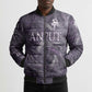 Anput Sacred Urn Bomber Puffer Jacket with Papyrus Flowers Egyptian Guardian in Violet Mist
