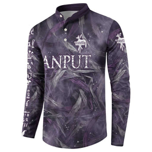 Anput Sacred Urn Button Sweatshirt with Papyrus Flowers Egyptian Guardian in Violet Mist