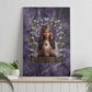 Anput Sacred Urn Canvas Wall Art with Papyrus Flowers Egyptian Guardian in Violet Mist
