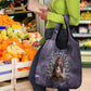 Anput Sacred Urn Grocery Bag with Papyrus Flowers Egyptian Guardian in Violet Mist