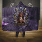 Anput Sacred Urn Hooded Blanket with Papyrus Flowers Egyptian Guardian in Violet Mist
