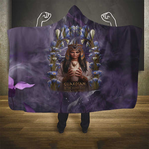 Anput Sacred Urn Hooded Blanket with Papyrus Flowers Egyptian Guardian in Violet Mist