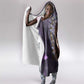 Anput Sacred Urn Hooded Blanket with Papyrus Flowers Egyptian Guardian in Violet Mist