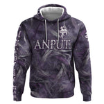 Anput Sacred Urn Hoodie with Papyrus Flowers Egyptian Guardian in Violet Mist
