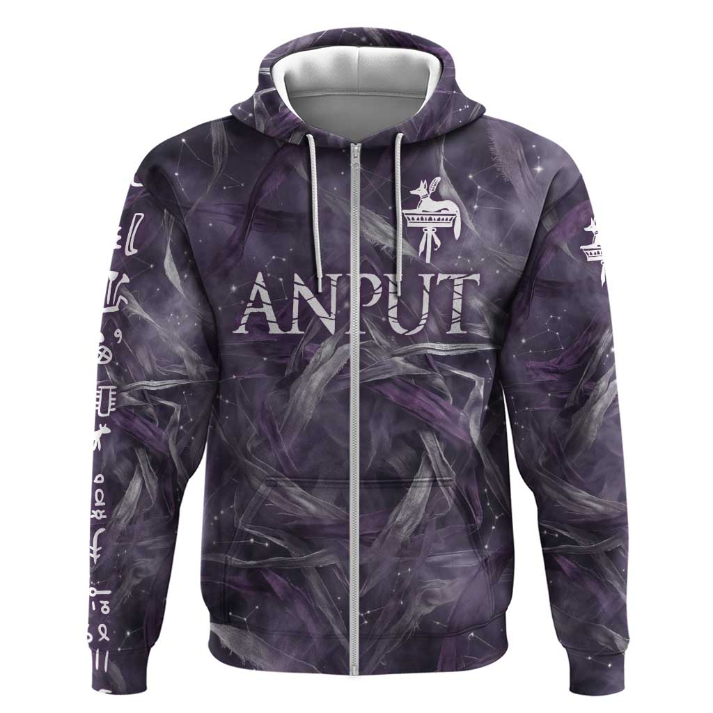 Anput Sacred Urn Hoodie with Papyrus Flowers Egyptian Guardian in Violet Mist