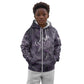 Anput Sacred Urn Kid Hoodie with Papyrus Flowers Egyptian Guardian in Violet Mist