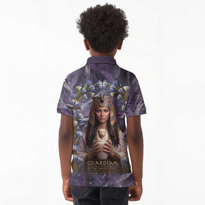 Anput Sacred Urn Kid Polo Shirt with Papyrus Flowers Egyptian Guardian in Violet Mist