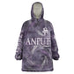 Anput Sacred Urn Kid Wearable Blanket Hoodie with Papyrus Flowers Egyptian Guardian in Violet Mist