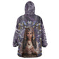 Anput Sacred Urn Kid Wearable Blanket Hoodie with Papyrus Flowers Egyptian Guardian in Violet Mist