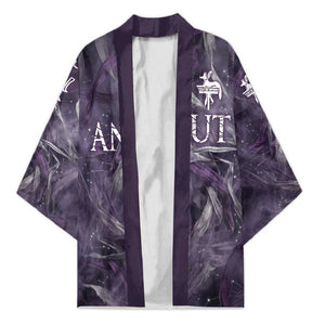 Anput Sacred Urn Kimono with Papyrus Flowers Egyptian Guardian in Violet Mist