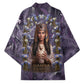 Anput Sacred Urn Kimono with Papyrus Flowers Egyptian Guardian in Violet Mist