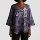 Anput Sacred Urn Kimono Sleeve Blouse with Papyrus Flowers Egyptian Guardian in Violet Mist
