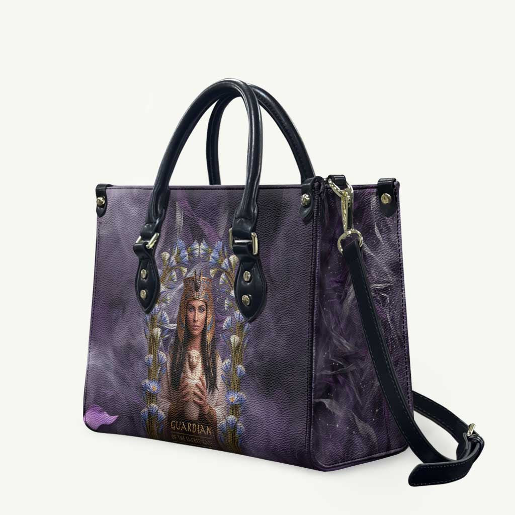 Anput Sacred Urn Leather Bag with Papyrus Flowers Egyptian Guardian in Violet Mist