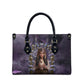 Anput Sacred Urn Leather Bag with Papyrus Flowers Egyptian Guardian in Violet Mist