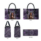 Anput Sacred Urn Leather Bag with Papyrus Flowers Egyptian Guardian in Violet Mist