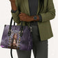 Anput Sacred Urn Leather Bag with Papyrus Flowers Egyptian Guardian in Violet Mist