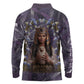 Anput Sacred Urn Long Sleeve Polo Shirt with Papyrus Flowers Egyptian Guardian in Violet Mist