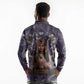 Anput Sacred Urn Long Sleeve Polo Shirt with Papyrus Flowers Egyptian Guardian in Violet Mist